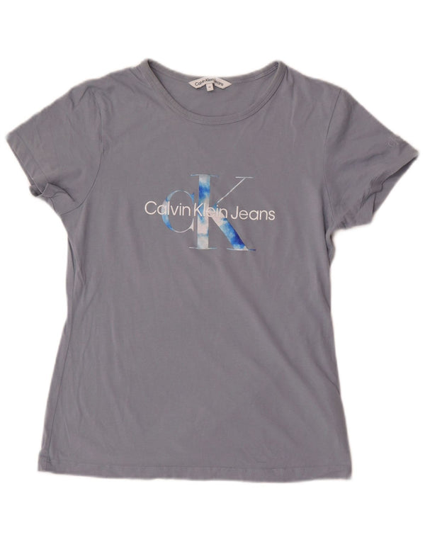 Calvin Klein Jeans Womens Graphic T-Shirt Top UK 12 Medium Grey Cotton
