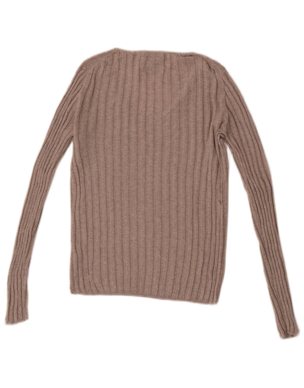 Massimo Dutti Womens V-Neck Jumper Sweater UK 6 XS Beige