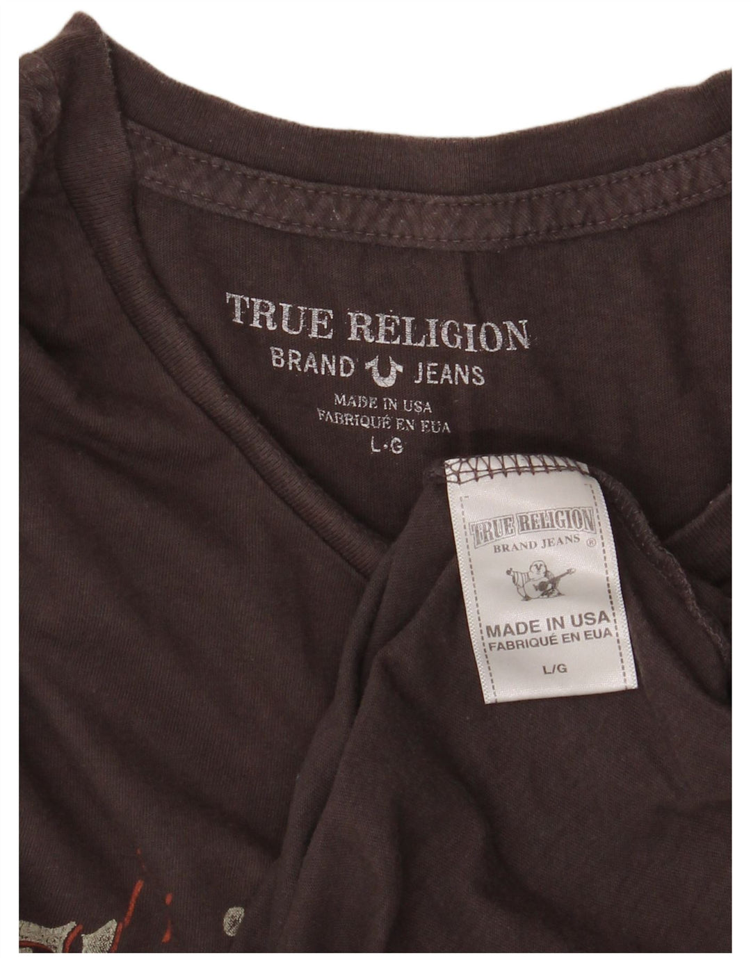 True Religion Mens Graphic T-Shirt Top Large Grey Cotton