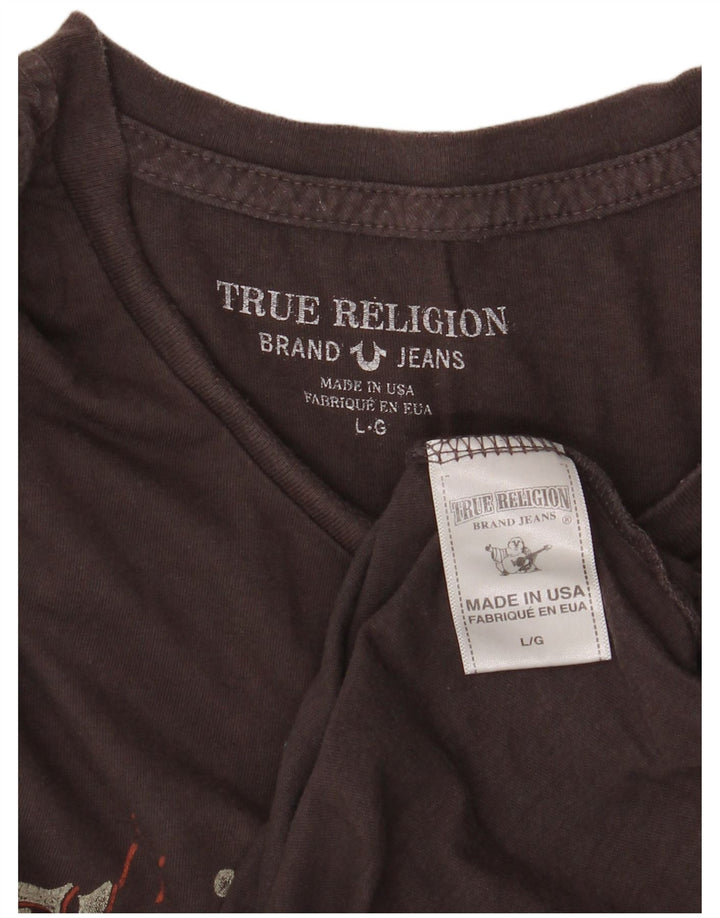 True Religion Mens Graphic T-Shirt Top Large Grey Cotton