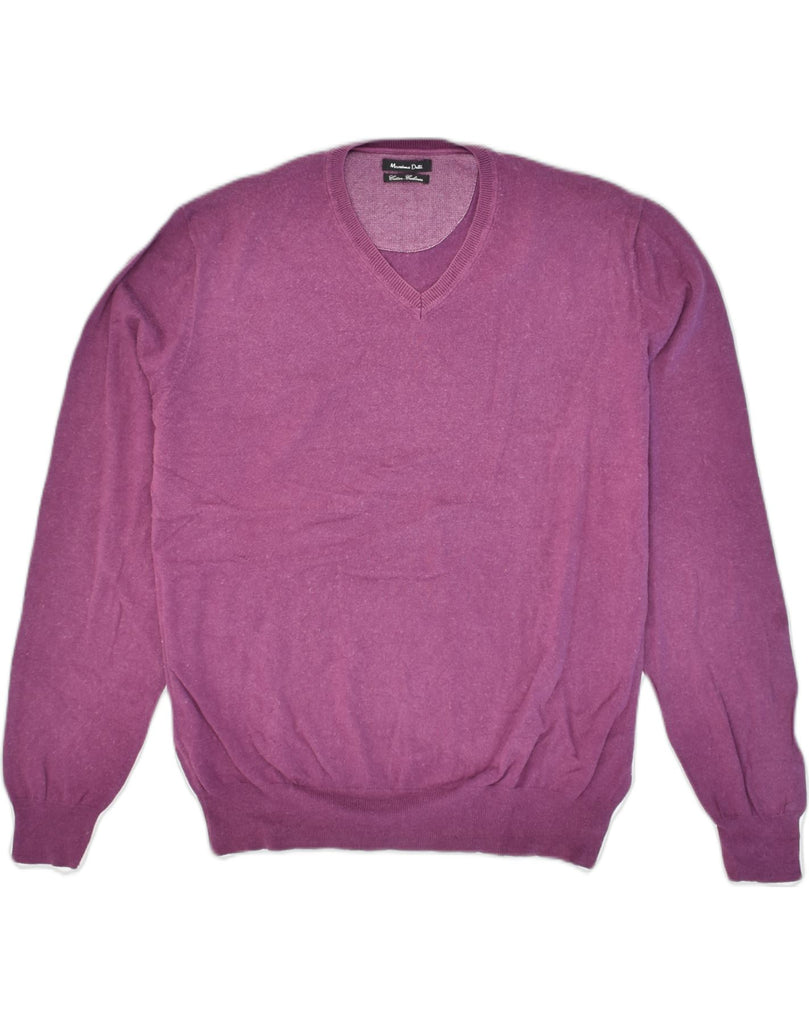 MASSIMO DUTTI Mens V-Neck Jumper Sweater Large Purple Cotton | Vintage Massimo Dutti | Thrift | Second-Hand Massimo Dutti | Used Clothing | Messina Hembry 