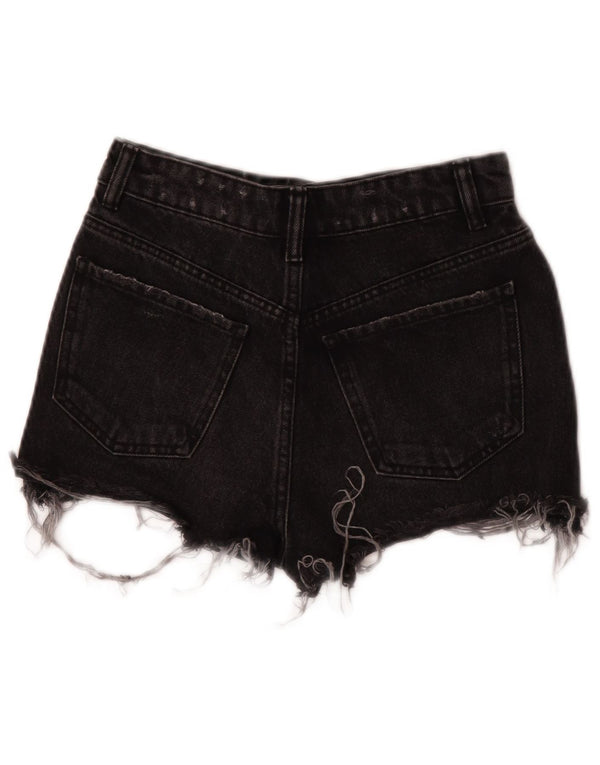 Zara Womens Distressed Denim Shorts EU 32 2XS W22 Black Cotton