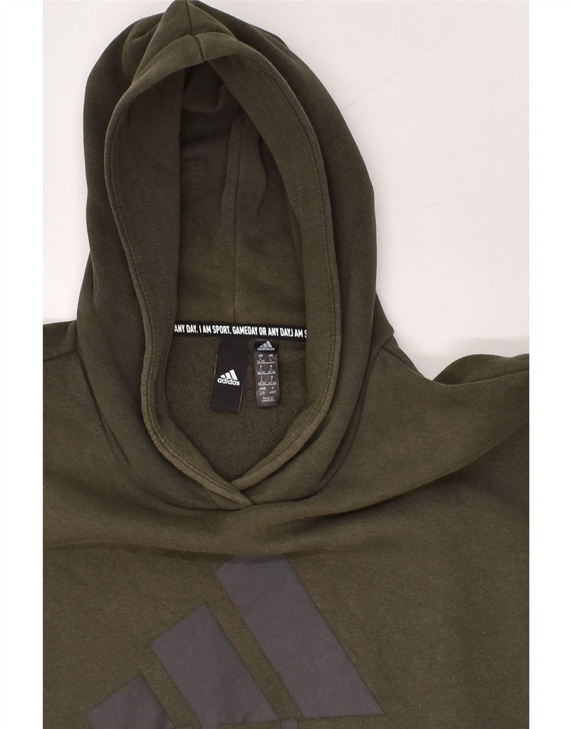 ADIDAS Womens Graphic Hoodie Jumper UK 16/18 Large Khaki Cotton | Vintage Adidas | Thrift | Second-Hand Adidas | Used Clothing | Messina Hembry 