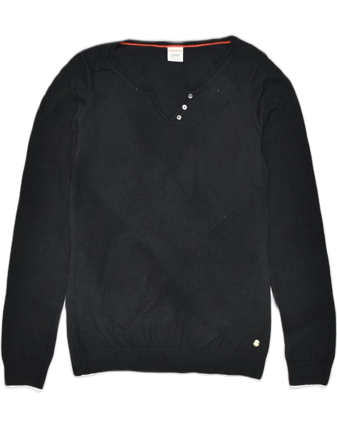 ESPRIT Womens V-Neck Jumper Sweater UK 10 Small Black Cotton | Vintage | Thrift | Second-Hand | Used Clothing | Messina Hembry 