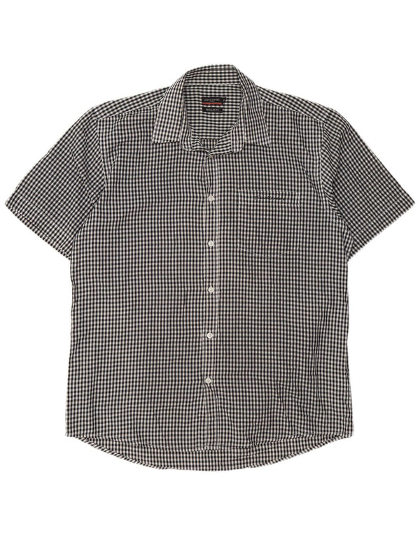 Pierre Cardin Mens Short Sleeve Regular Fit Shirt XL Black Gingham