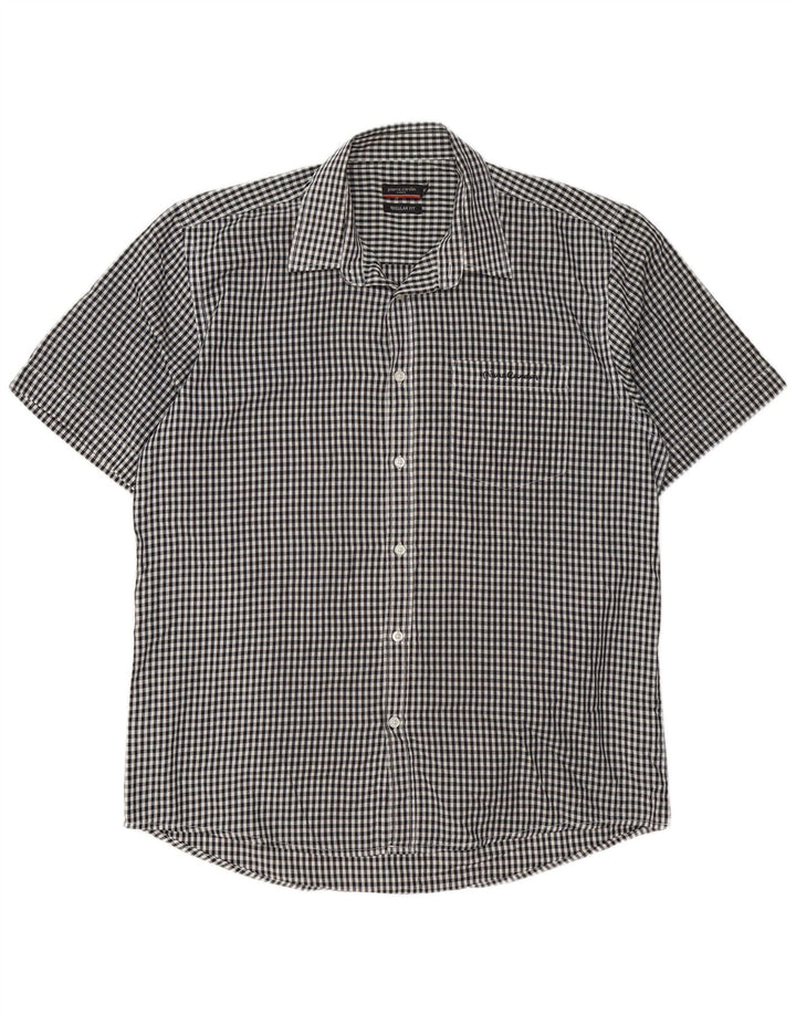Pierre Cardin Mens Short Sleeve Regular Fit Shirt XL Black Gingham