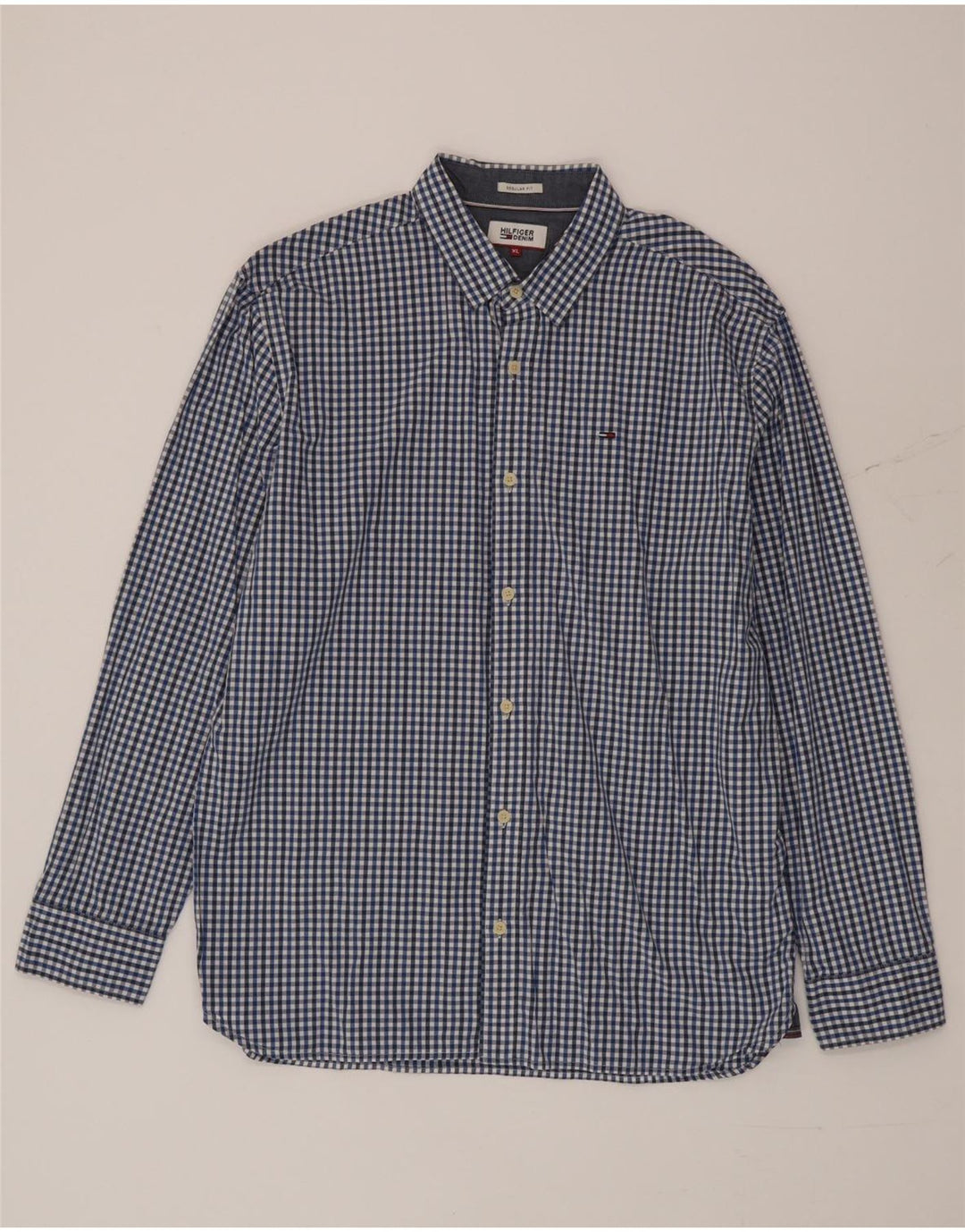 Tommy Hilfiger Mens Regular Fit Shirt XL Blue Gingham Cotton