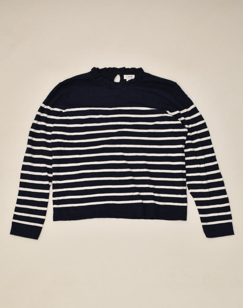 J. CREW Womens Crew Neck Jumper Sweater UK 14 Medium Navy Blue Striped | Vintage J. Crew | Thrift | Second-Hand J. Crew | Used Clothing | Messina Hembry 