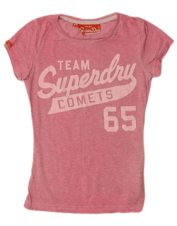 Superdry Womens Graphic T-Shirt Top UK 6 XS Pink Flecked Cotton