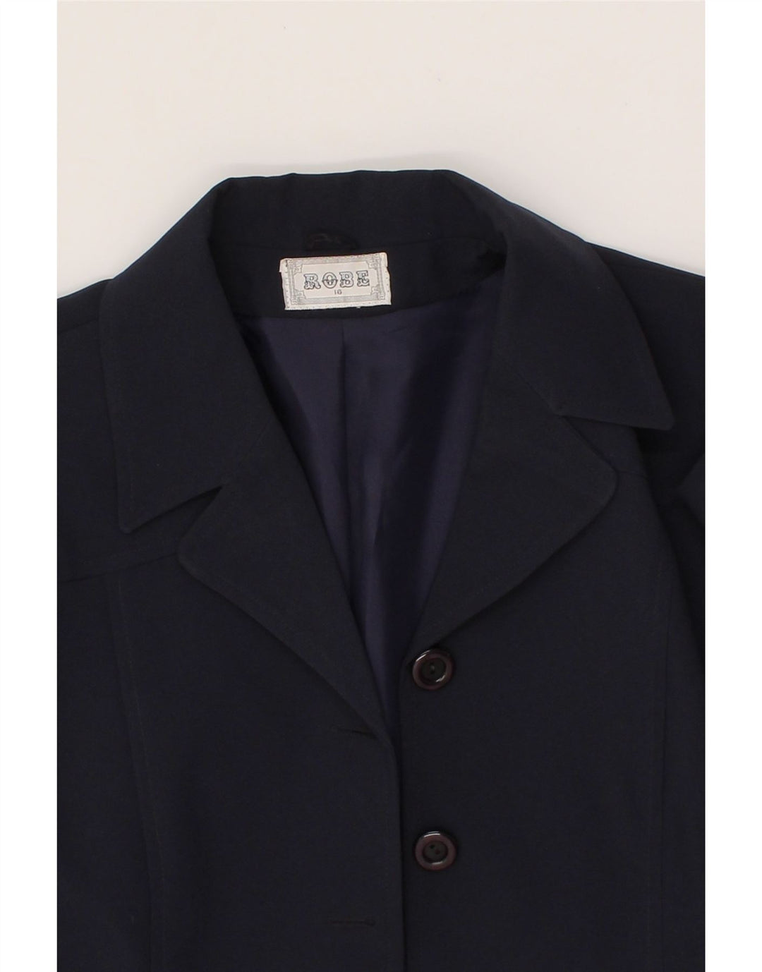 VINTAGE Womens 4 Button Blazer Jacket UK 16 Large Navy Blue Polyester Vintage Vintage and Second-Hand Vintage from Messina Hembry 