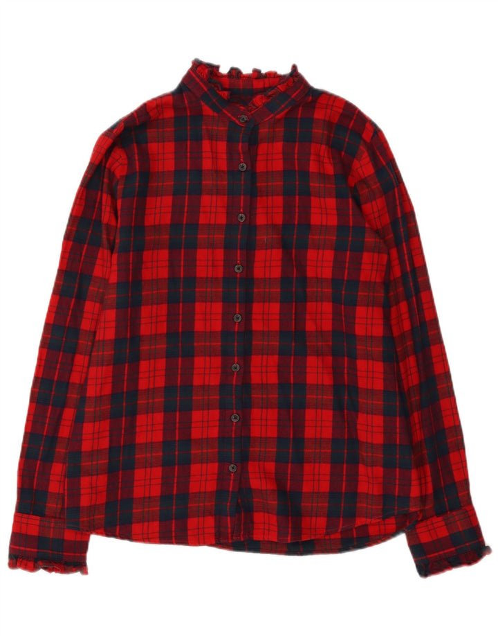 Lands End Womens Flannel Shirt UK 14 Medium Red Plaid Cotton