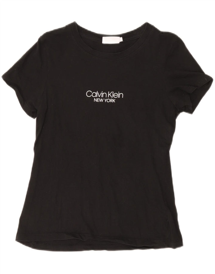CALVIN KLEIN Womens Graphic T-Shirt Top UK 12 Medium Black Cotton