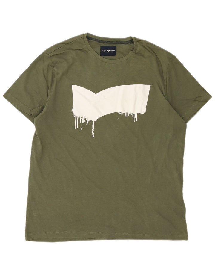 Gas Mens Graphic T-Shirt Top Large Green Cotton