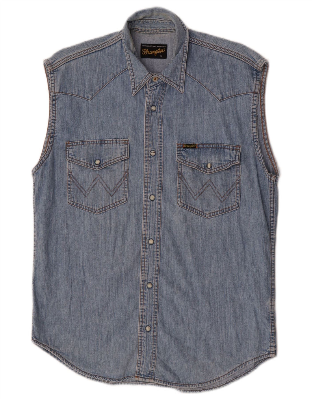 Wrangler Mens Sleeveless Denim Shirt Small Blue Cotton