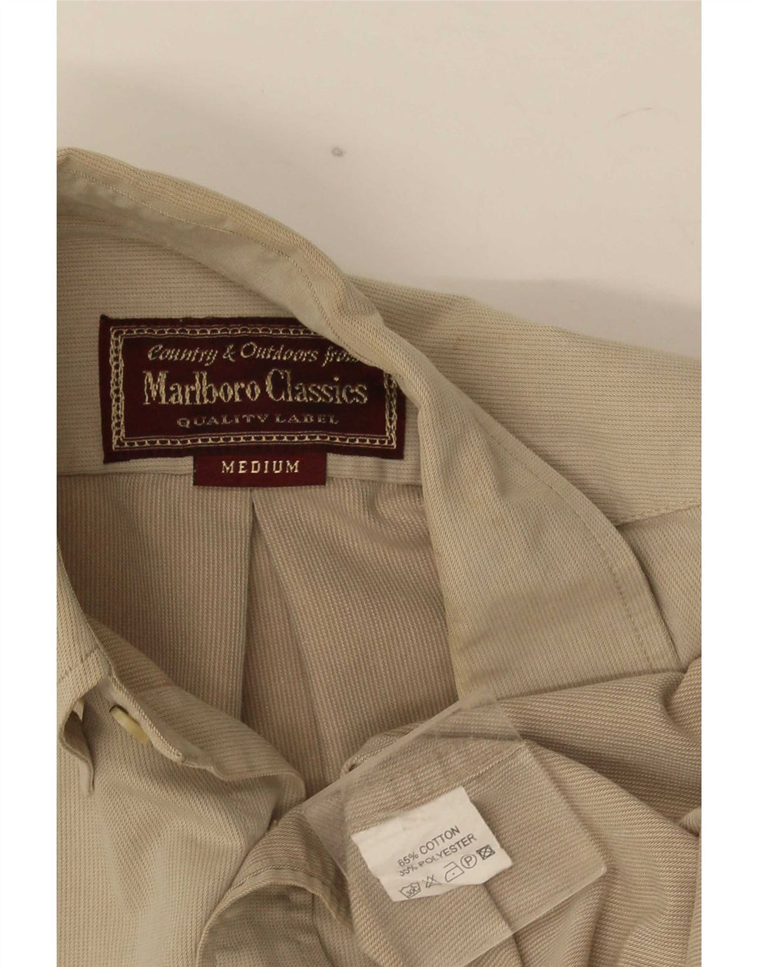 Marlboro Classics Mens Shirt Medium Beige Cotton