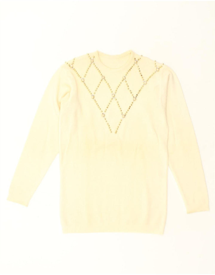VINTAGE Womens Crew Neck Jumper Sweater UK 14 Medium Beige Argyle/Diamond | Vintage Vintage | Thrift | Second-Hand Vintage | Used Clothing | Messina Hembry 