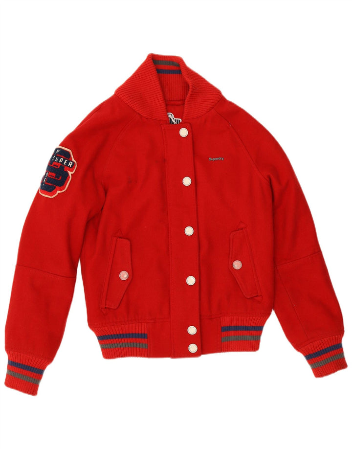 Superdry Womens Graphic Bomber Jacket UK 12 Medium Red Wool