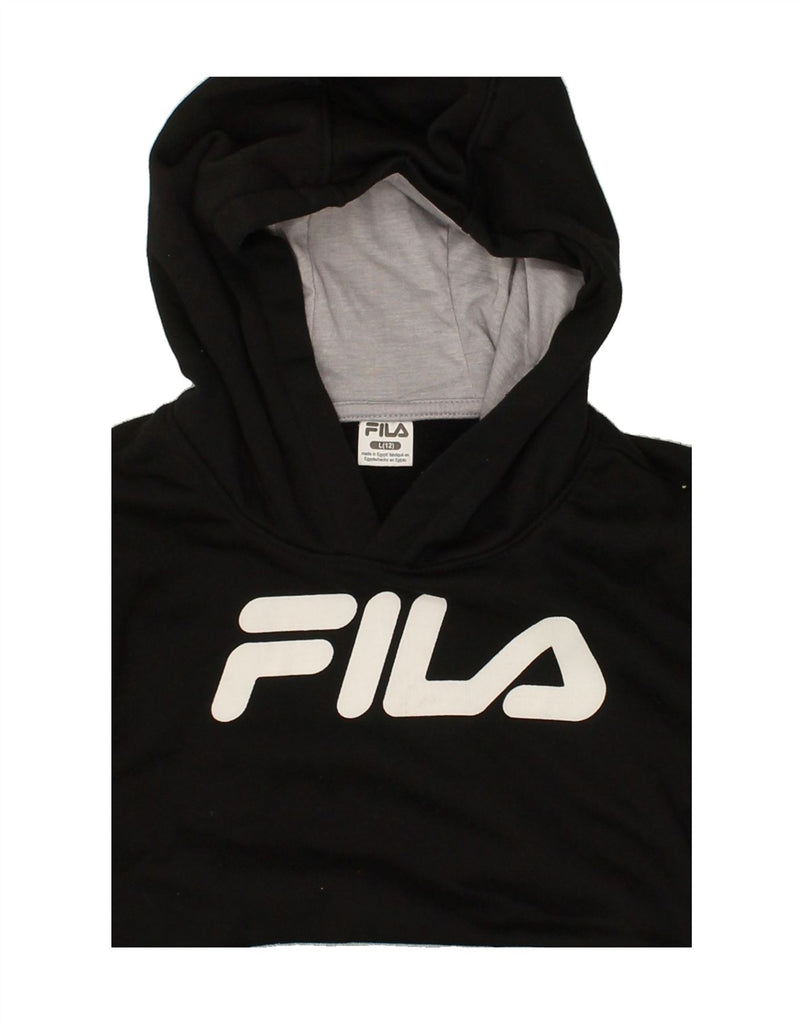 FILA Girls Graphic Hoodie Jumper 11-12 Years Large Black Colourblock | Vintage Fila | Thrift | Second-Hand Fila | Used Clothing | Messina Hembry 