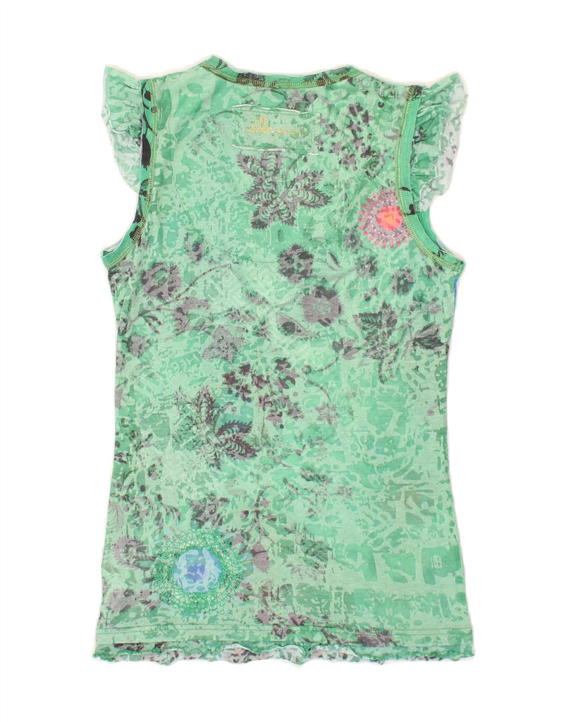DESIGUAL Womens Graphic Blouse Top UK 12 Medium Green Floral Polyester | Vintage Desigual | Thrift | Second-Hand Desigual | Used Clothing | Messina Hembry 