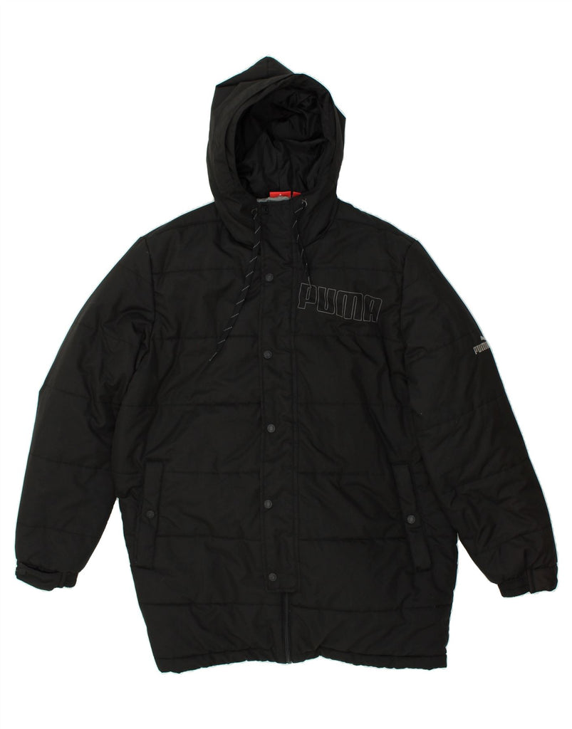 PUMA Mens Hooded Padded Coat UK 40 Large Black Polyester | Vintage Puma | Thrift | Second-Hand Puma | Used Clothing | Messina Hembry 