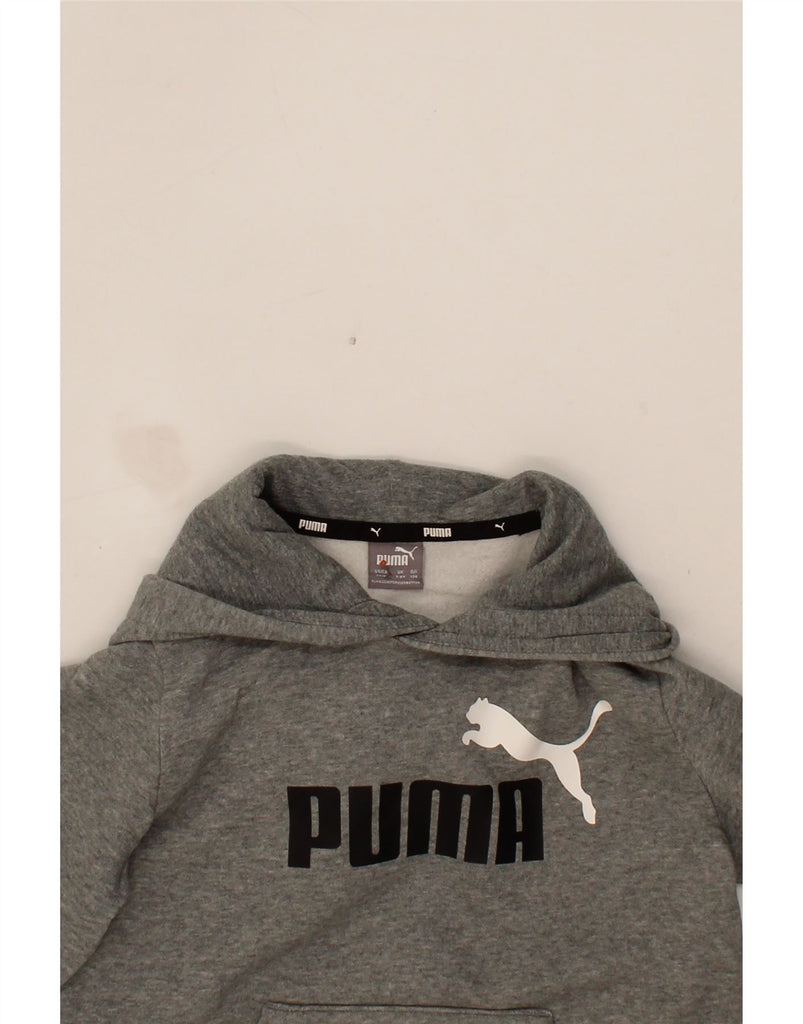 PUMA Boys Graphic Hoodie Jumper 7-8 Years Grey Cotton Vintage Puma and Second-Hand Puma from Messina Hembry 