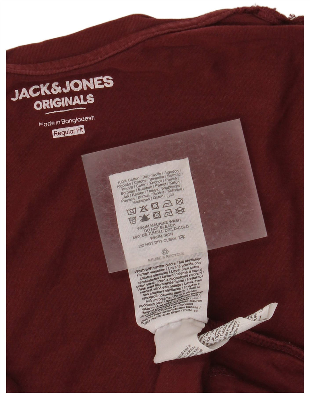 Jack & Jones Mens Regular Fit Graphic T-Shirt Top Small Maroon Cotton