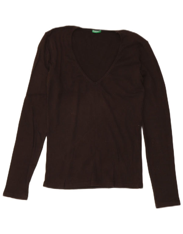 Benetton Womens Top Long Sleeve UK 14 Medium Brown Cotton