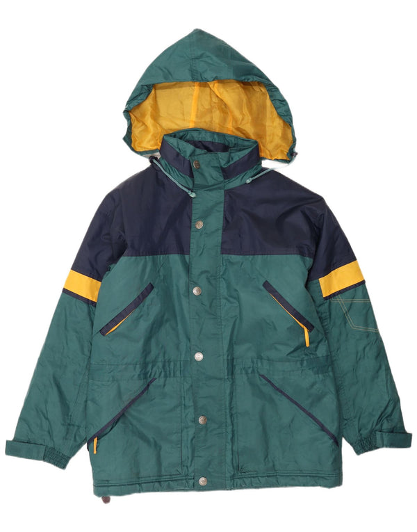 Vintage Mens Hooded Rain Jacket UK 42 XL Green Colourblock Nylon