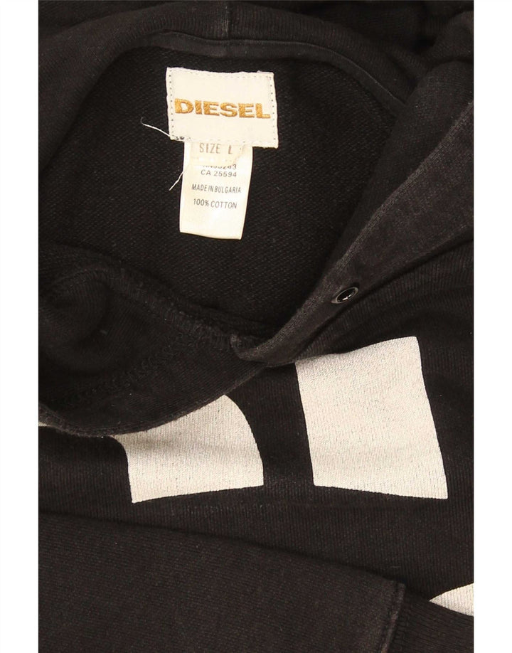 Diesel Mens Graphic Hoodie Jumper Large Black Cotton