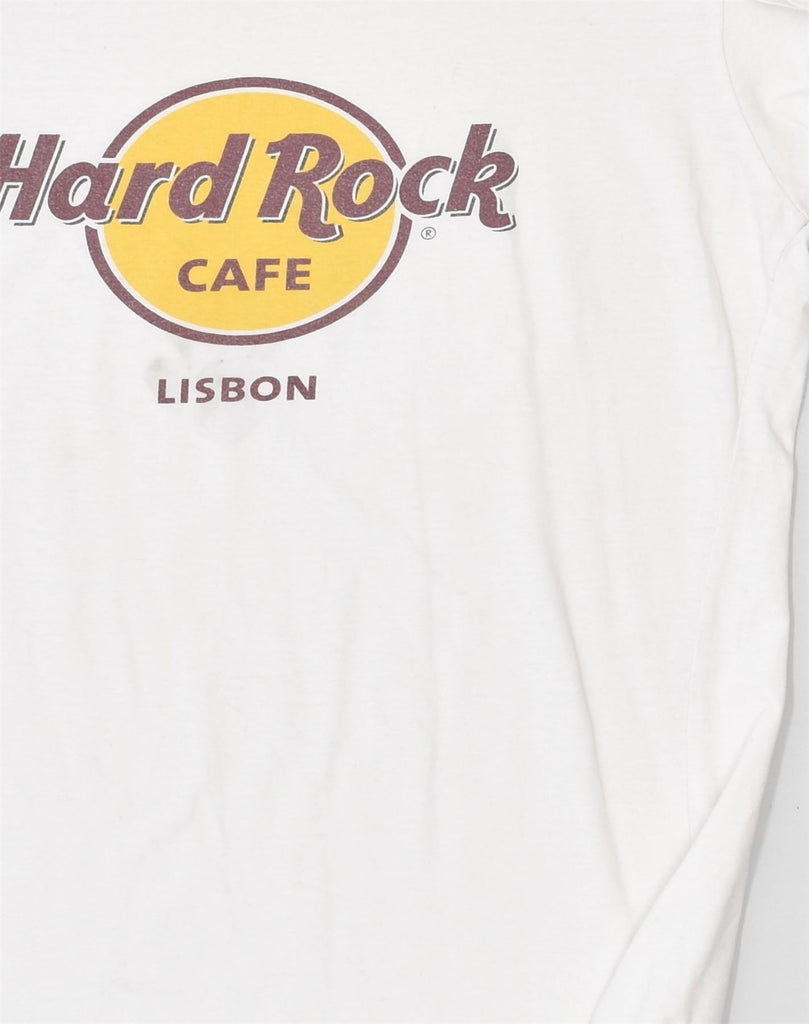 HARD ROCK Womens Lisbon Graphic T-Shirt Top UK 12 Medium White Cotton | Vintage Hard Rock | Thrift | Second-Hand Hard Rock | Used Clothing | Messina Hembry 