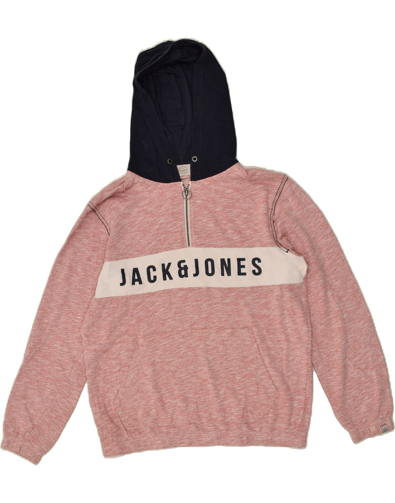 JACK & JONES Mens Graphic Zip Neck Hoodie Jumper Medium Pink Flecked | Vintage Jack & Jones | Thrift | Second-Hand Jack & Jones | Used Clothing | Messina Hembry 