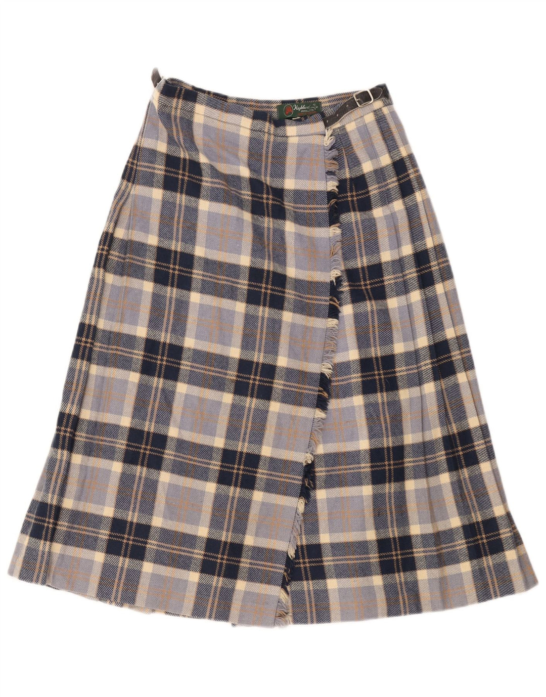 Highland Womens Wrap Skirt EU 38 Medium W28  Navy Blue Plaid Wool