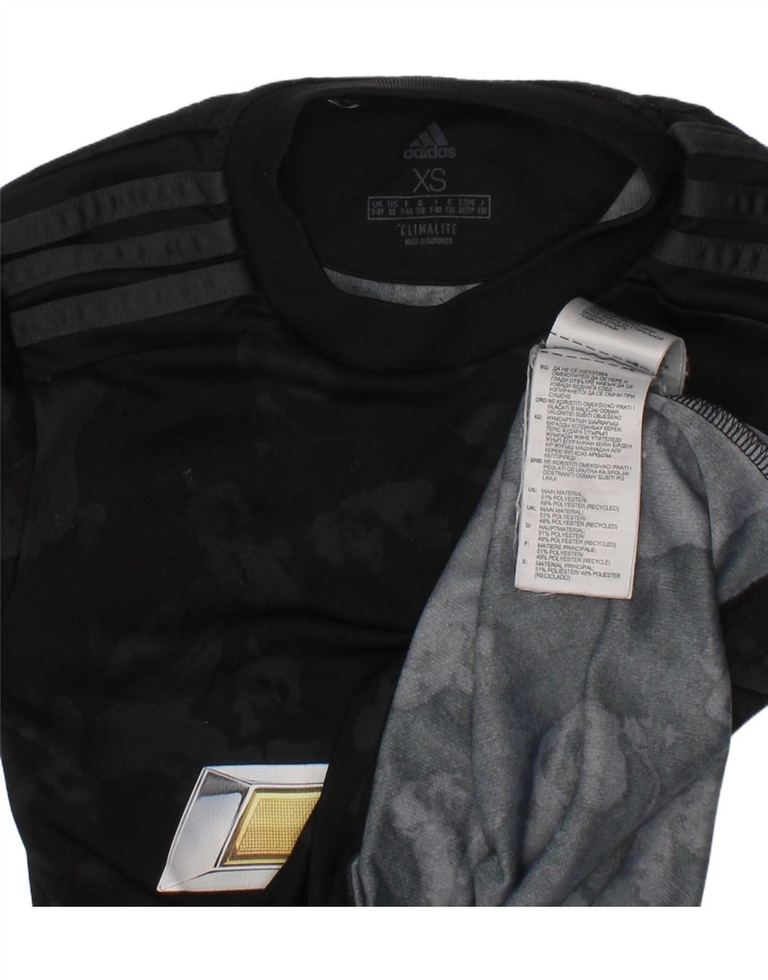 Adidas Boys Graphic T-Shirt Top 7-8 Years XS Black Polyester