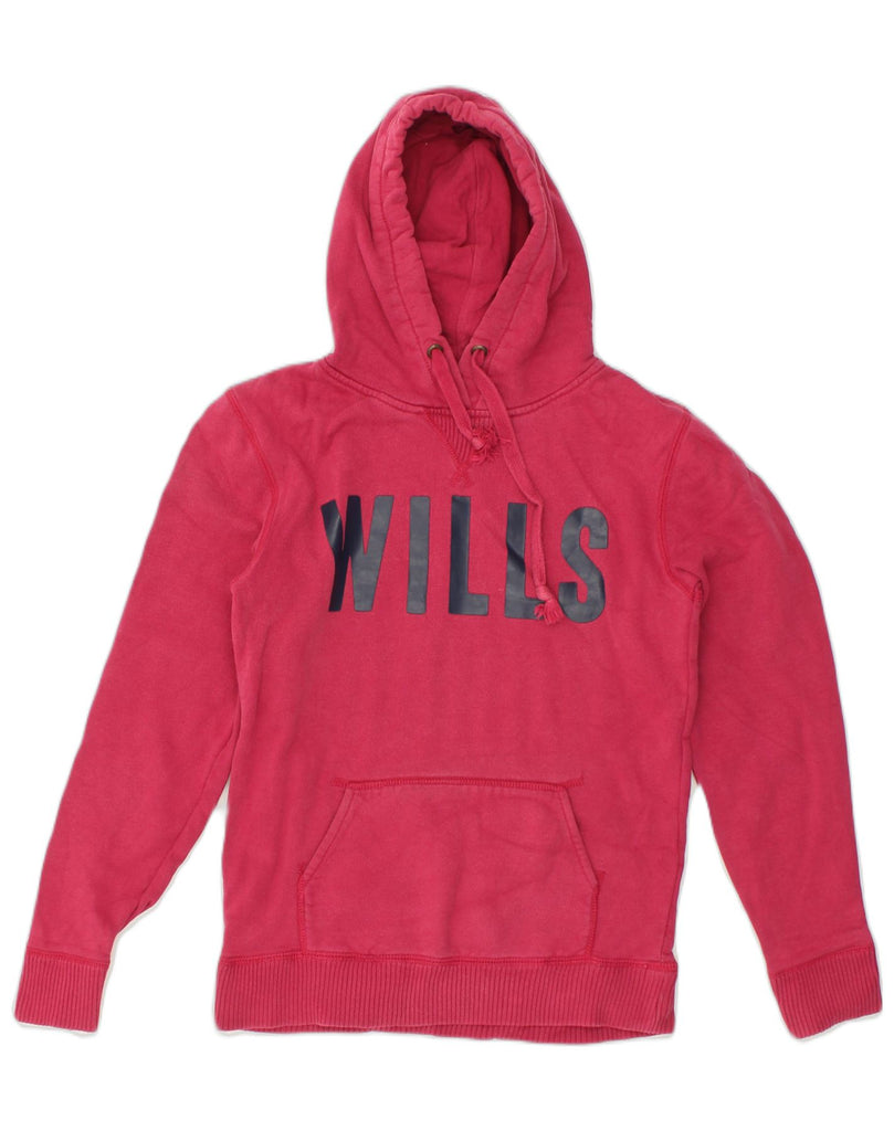 JACK WILLS Womens Graphic Hoodie Jumper UK 10 Small  Pink Cotton | Vintage Jack Wills | Thrift | Second-Hand Jack Wills | Used Clothing | Messina Hembry 