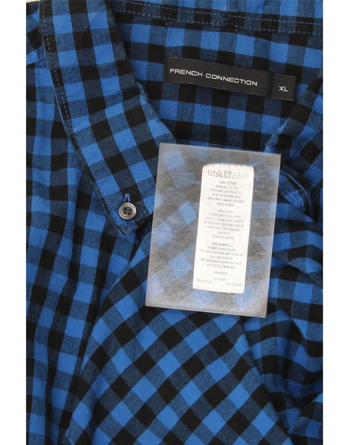 French Connection Mens Shirt XL Blue Gingham Cotton