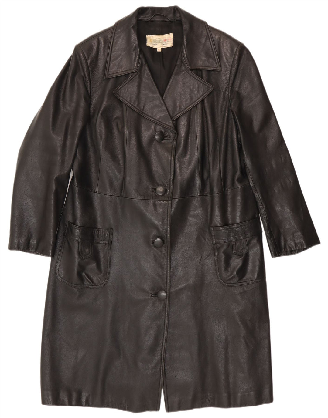 Vintage Womens Leather Coat IT 52 2XL Black