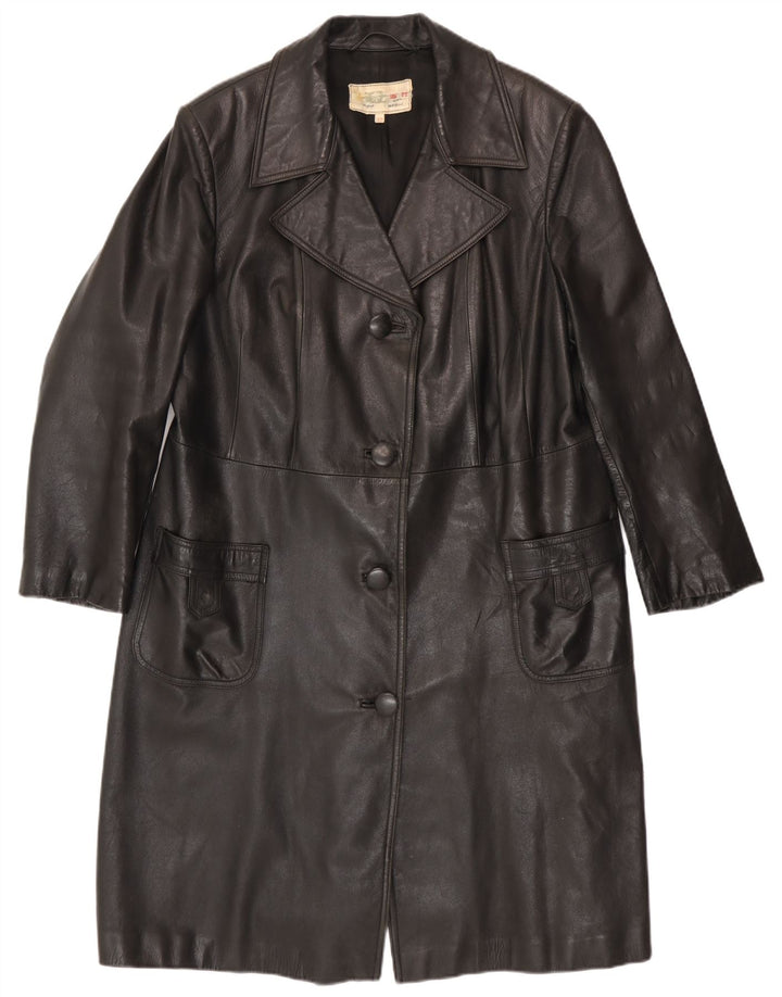 Vintage Womens Leather Coat IT 52 2XL Black