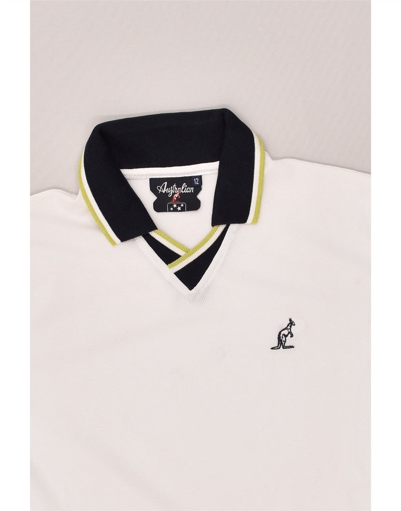 AUSTRALIAN L'ALPINA Boys Polo Shirt 11-12 Years White Polyester | Vintage AUSTRALIAN L'ALPINA | Thrift | Second-Hand AUSTRALIAN L'ALPINA | Used Clothing | Messina Hembry 