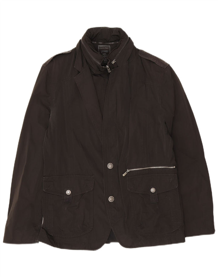 Calvin Klein Mens Military Hooded 2 Button Blazer Jacket UK 36 Small Black