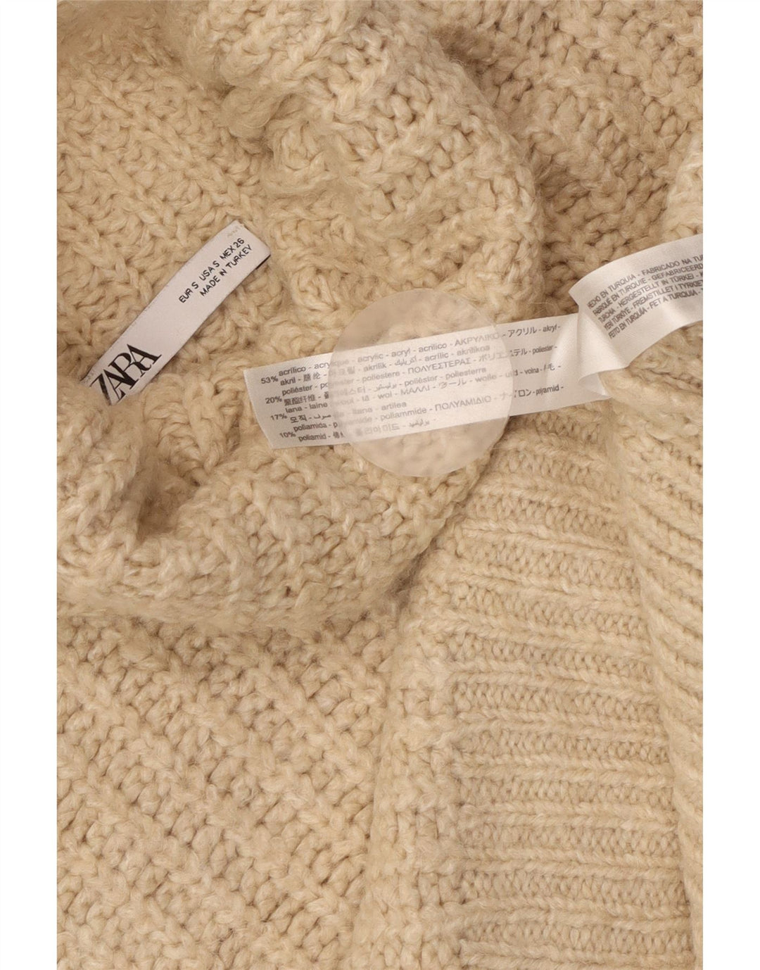 Zara Womens Crop Oversized Roll Neck Jumper Sweater UK 10 Small Beige