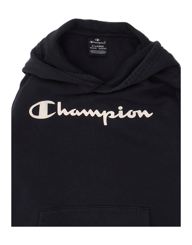 CHAMPION Girls Graphic Hoodie Jumper 13-14 Years XL  Navy Blue | Vintage Champion | Thrift | Second-Hand Champion | Used Clothing | Messina Hembry 