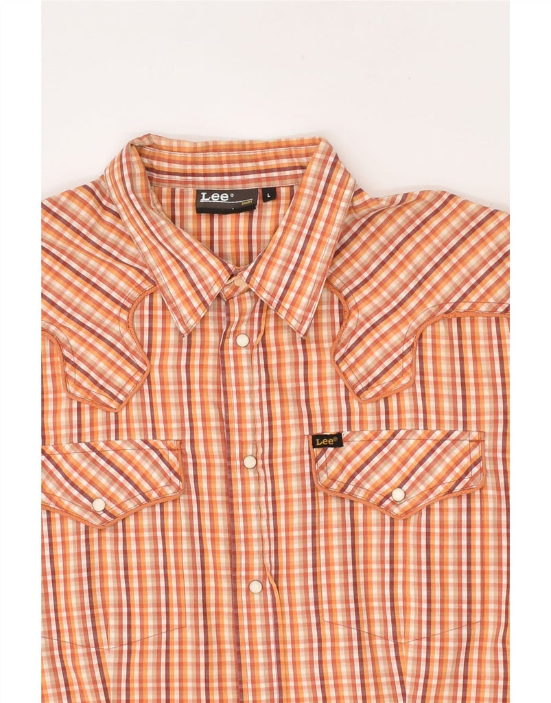 LEE Mens Short Sleeve Shirt Large Orange Check Cotton | Vintage Lee | Thrift | Second-Hand Lee | Used Clothing | Messina Hembry 