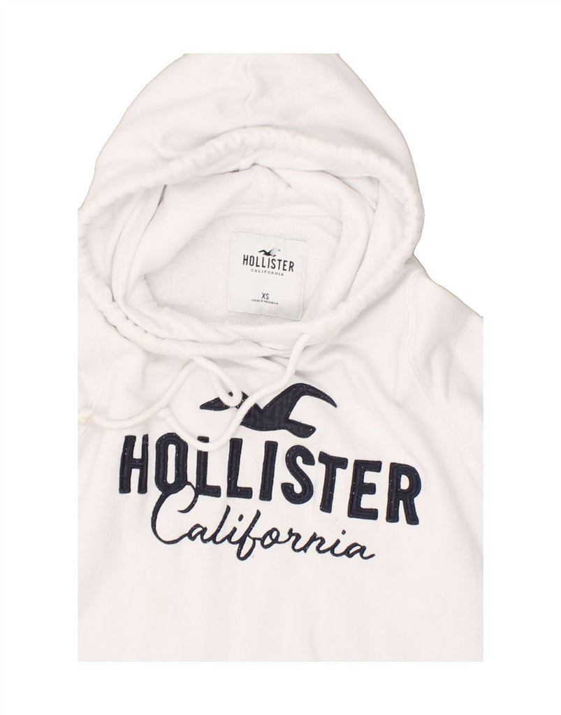 HOLLISTER Womens Loose Fit Graphic Hoodie Jumper UK 6 XS White Cotton | Vintage Hollister | Thrift | Second-Hand Hollister | Used Clothing | Messina Hembry 