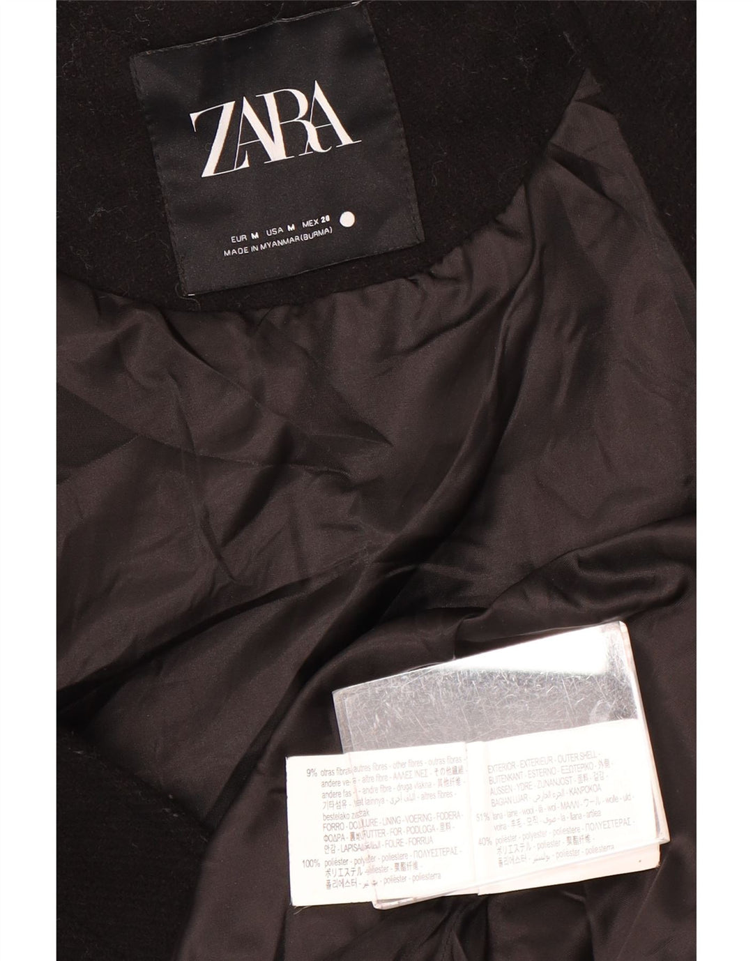 Zara Womens 3/4 Sleeve Oversized Bomber Jacket UK 14 Medium Black Wool