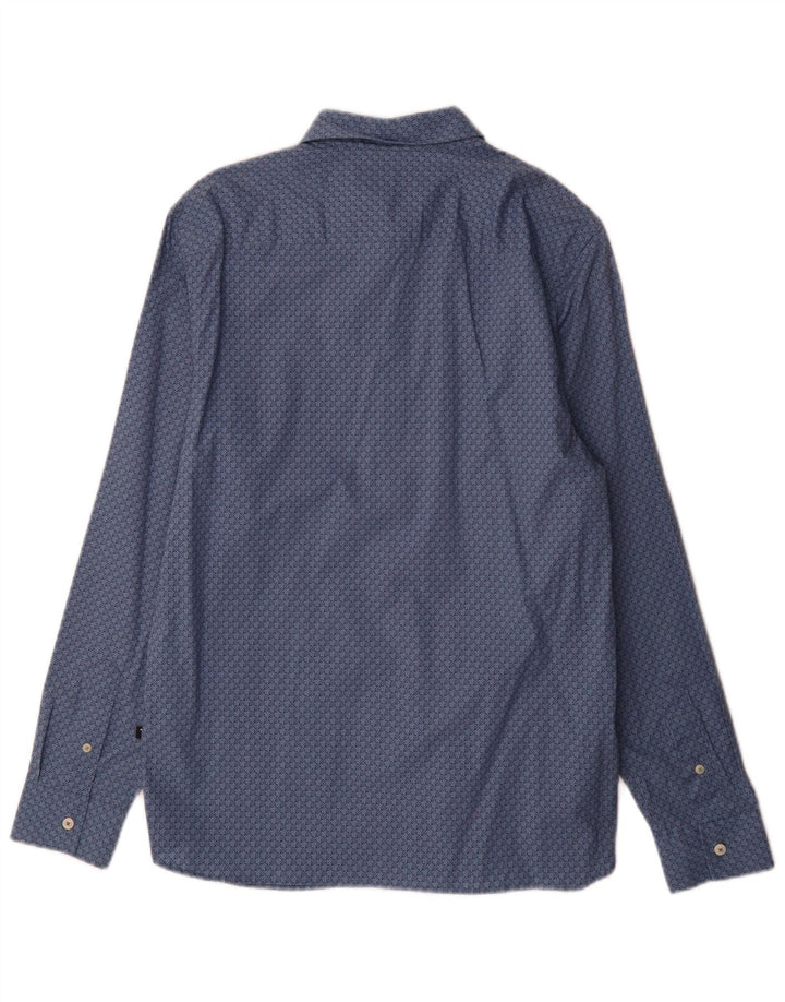 Ted Baker Mens Shirt Size 3 Medium Blue Houndstooth Cotton