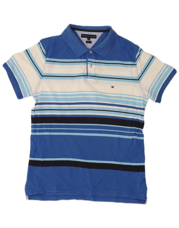 Tommy Hilfiger Mens Slim Fit Polo Shirt XL Blue Striped Cotton