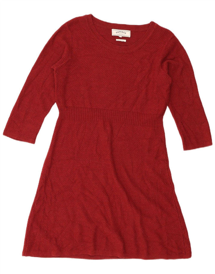 Fat Face Womens 3/4 Sleeve Jumper Dress UK 12 Medium  Red Acrylic
