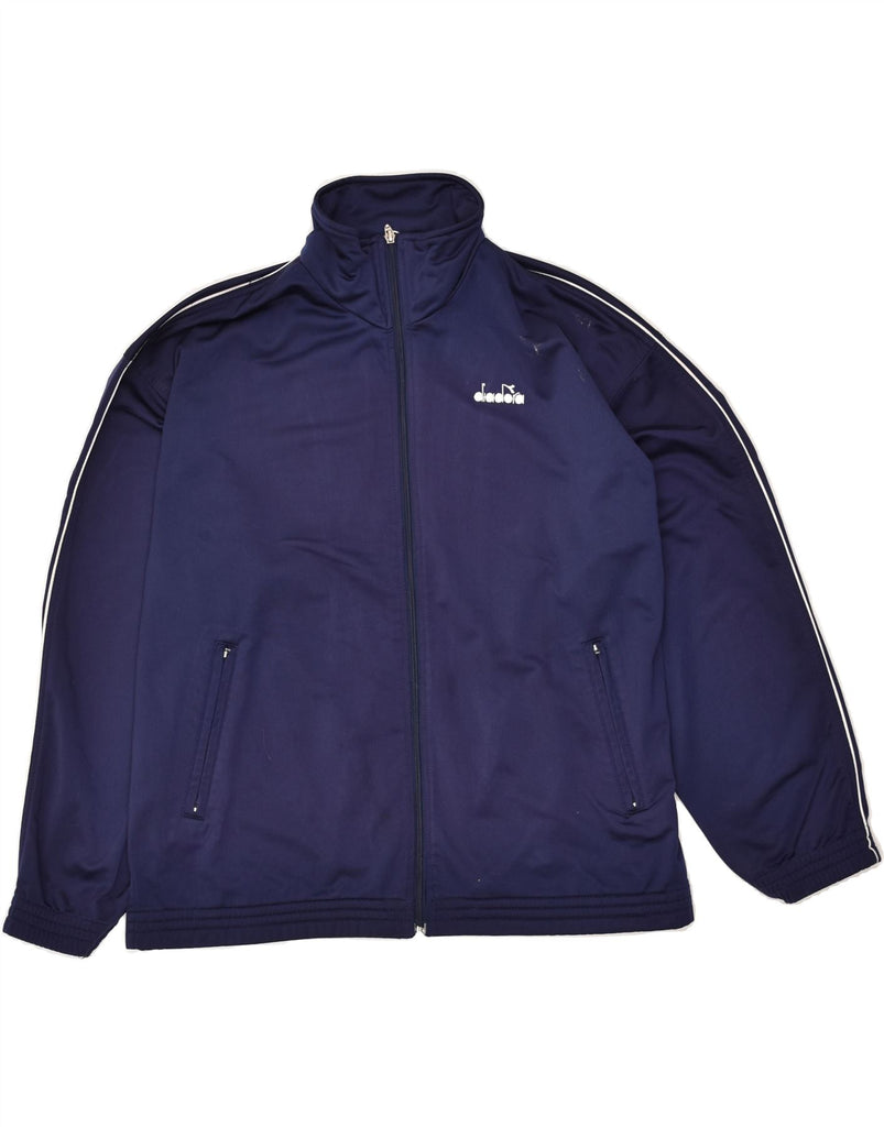 DIADORA Mens Tracksuit Top Jacket UK 40 Medium Navy Blue Polyester | Vintage Diadora | Thrift | Second-Hand Diadora | Used Clothing | Messina Hembry 