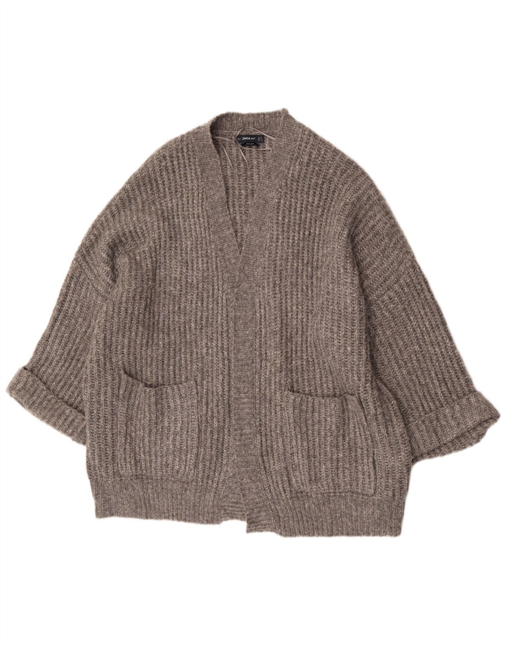 Zara Womens Oversized 3/4 Sleeve Open Cardigan Sweater UK 10 Small Grey