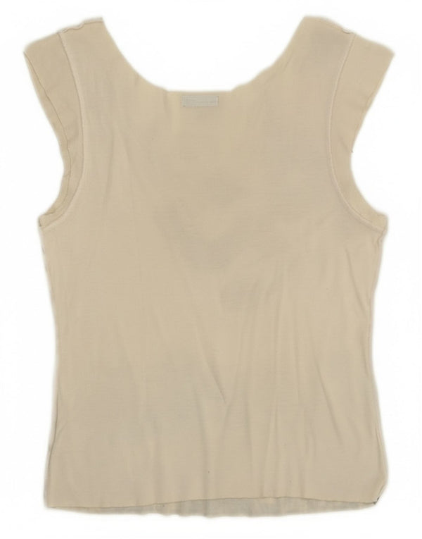 Benetton Womens Crop Graphic Vest Top UK 4 XS Off White Floral Tropical